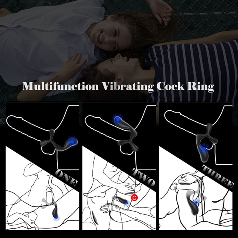 男用三叉后庭胶列腺按摩器硅胶震动三环锁精 阴茎环成人情趣用品