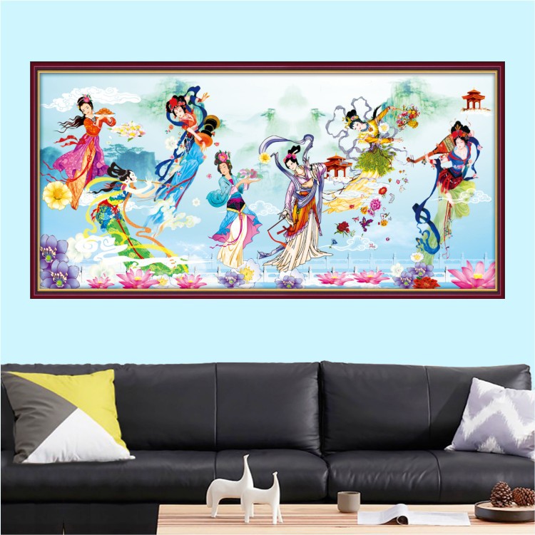 琴棋书画钻石画新款七仙女 敦煌飞天群舞大美女客厅大幅满钻批发