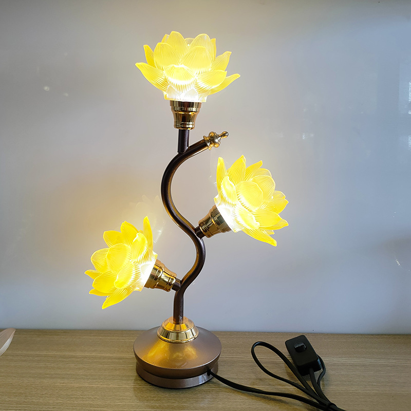 妙莲华佛具用品三品莲花灯佛供灯led七彩灯光荷花灯佛前供佛长明