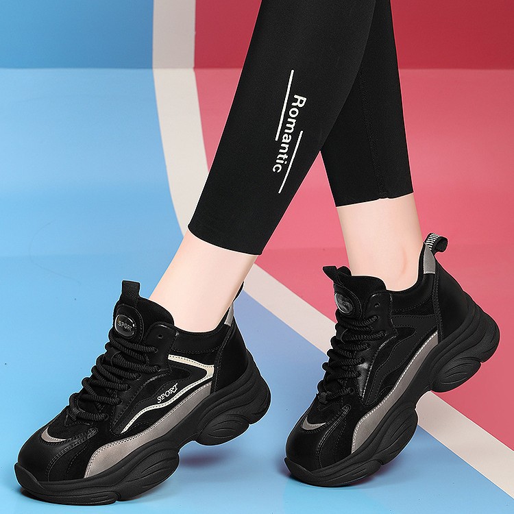 真皮软底加绒厚底老爹鞋运动休闲女鞋ins2023秋冬季跑步鞋旅游鞋