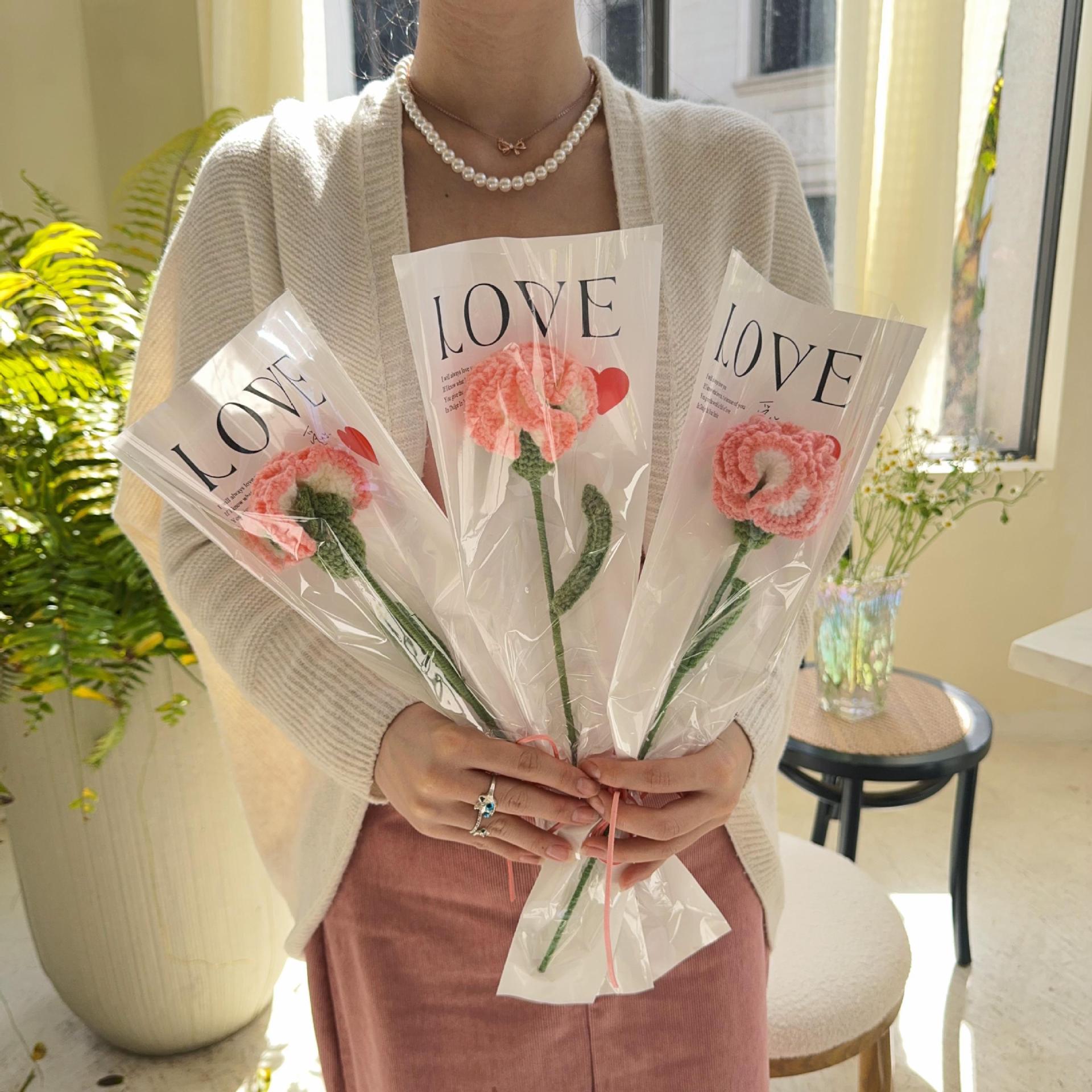 七夕创意礼品手工编织毛线花单支康乃馨扭扭棒花束教师节礼物