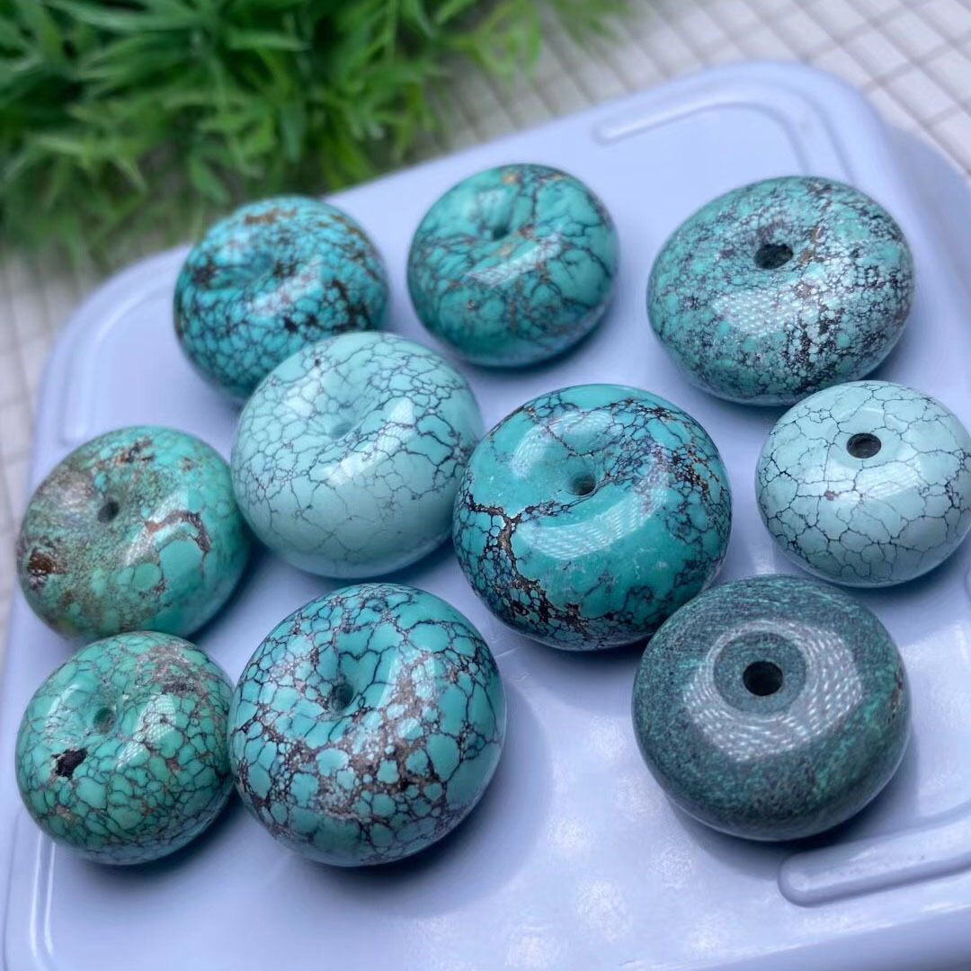 湖北原矿绿松石面包圈 diy吊坠饰品无优化高瓷蓝颜色鲜艳厂家批发