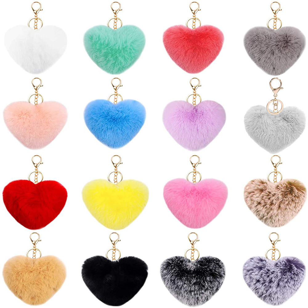 Wholesale Cross-Border Heart Wool Ball Pendant Peach Heart Plush Car Pendant Couple Heart-Shaped Keychain Christmas Hairy Ball