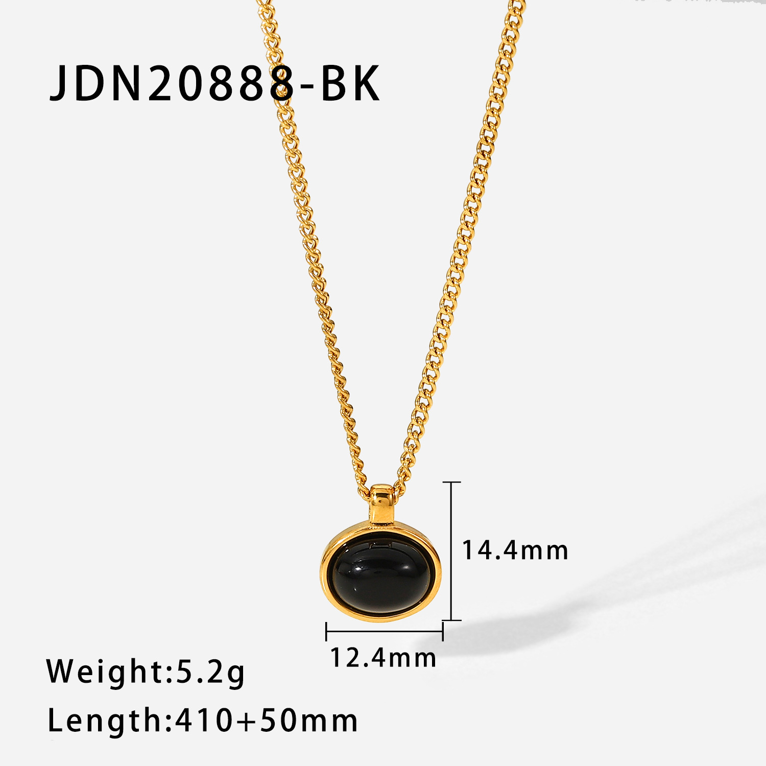 European and American Ins Style Fashion Retro Oval Natural Stone Pendant Necklace 18K Gold Plated Stainless Steel Chain Necklace Women's