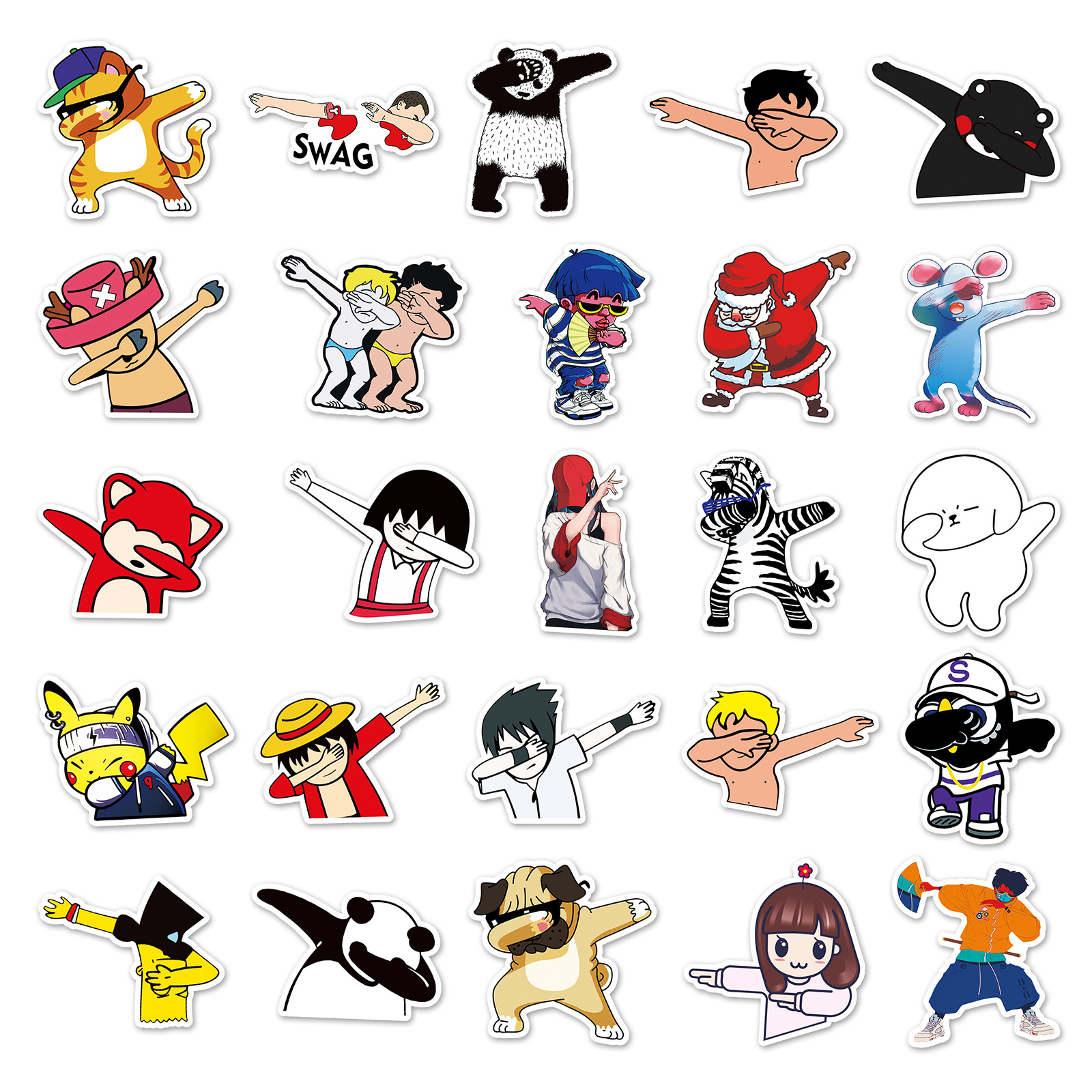 50张卡通形象遮脸手势贴纸 行李箱滑板死飞冰箱贴纸防水