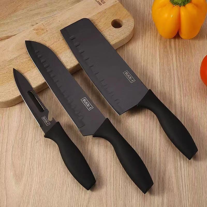 Black Steel Non-Stick Kitchen Knife Cutting Board Combination Black Blade Stainless Steel Kitchen Knives Set Kitchen Knife Fruit Knife Chef Knife