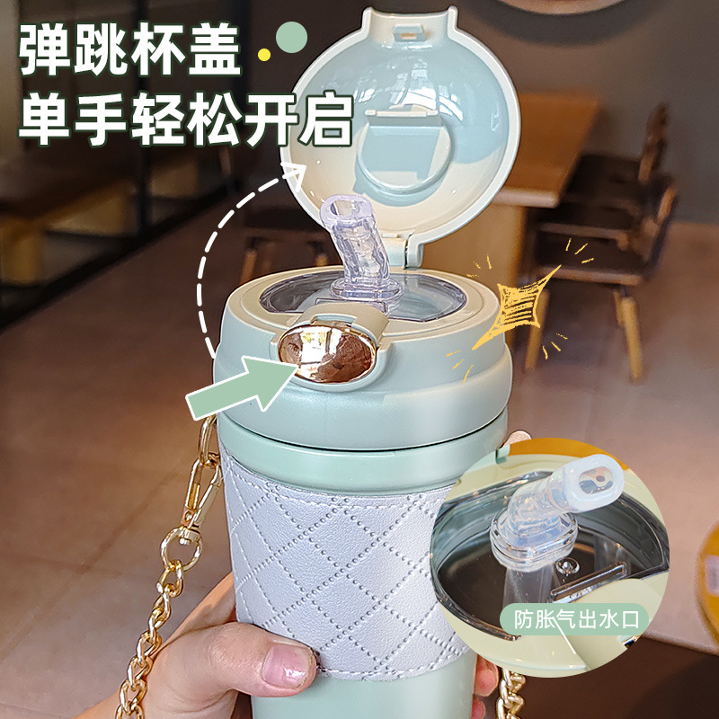 Fashion Adorable Rabbit Stainless Steel Thermos Cup Bounce Cup with Straw Children Gift Cup Portable Student Water Cup Wholesale