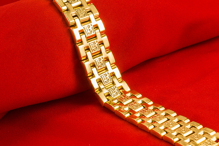 沙金男士宽版超霸气手表链镀黄金财字手链 越南沙金发财手链饰品