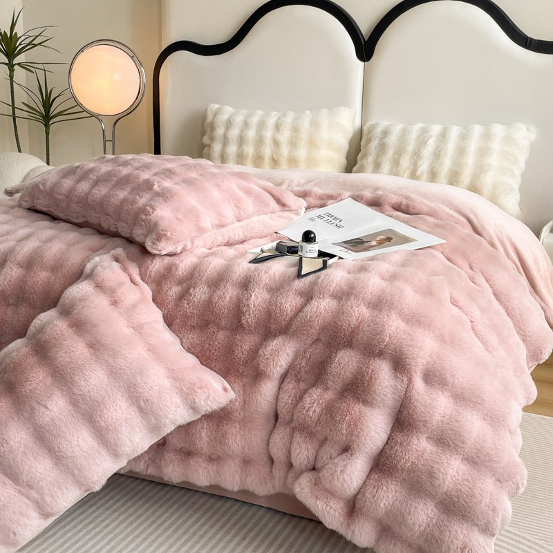 High-End Class a Bunny Cashmere Bed Four-Piece Set B Version Thickened Milk Fiber Keep Baby Warm Flannel Blanket