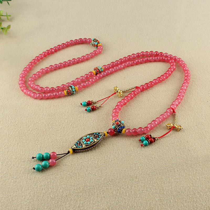 Chinese Style Nepal Beads Exaggerated Crossbody Necklace Sweater Chain Cotton and Linen Ethnic Style Clothing Accessories Hand-Held Pendant for Women
