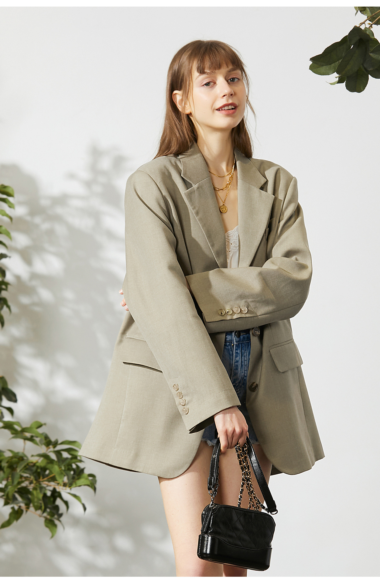 米可帛恩秋季新款宽松休闲西装外套中长款廓形西服上衣82964a