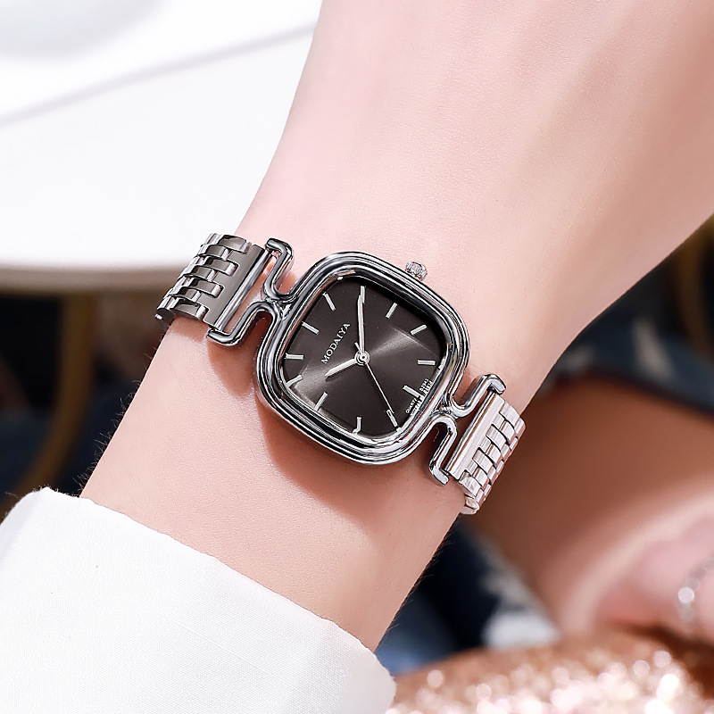 Tik Tok Live Stream New Square Small Green Watch Simple Graceful Online Influencer Steel Belt Women's Quartz Watch One Piece Dropshipping Spot