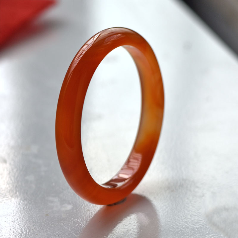 12mm蜜糖色橘黄色玛瑙手镯女款 玉髓镯子橙色民族风国风汉服饰品