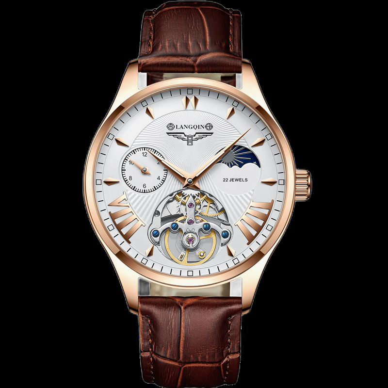 古浪琴海机械腕表镂空机芯陀飞轮设计男款潮流商务防水真皮机械表