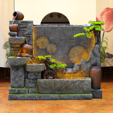 新中式客厅大型假山水幕墙流水屏风公司创意形象落地摆件 流水墙