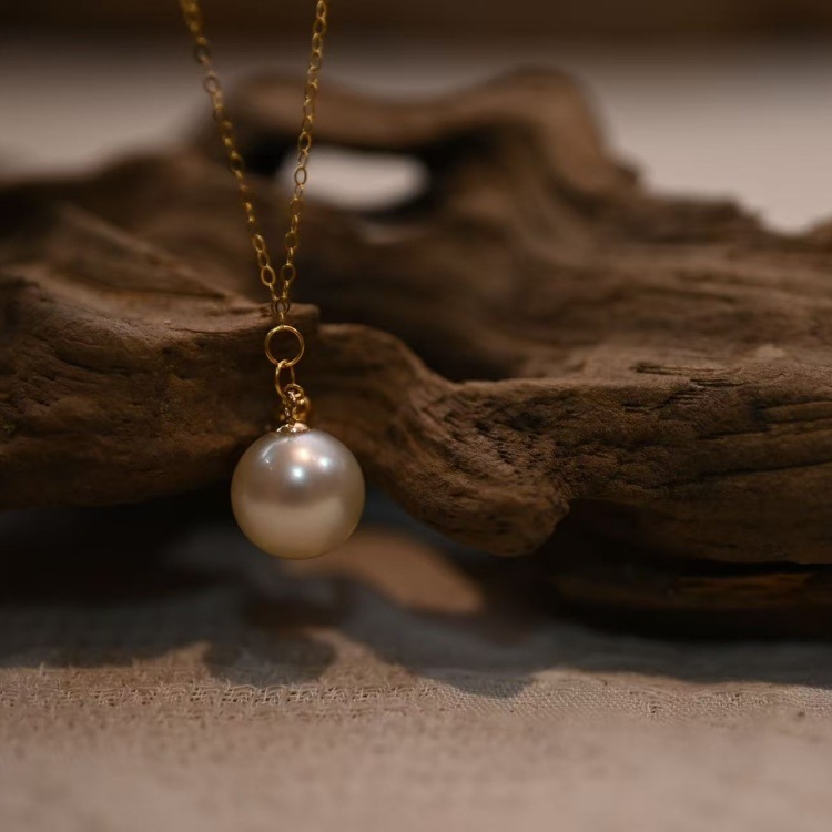 10mm18k黄金干枯玫瑰色南洋金珠吊坠