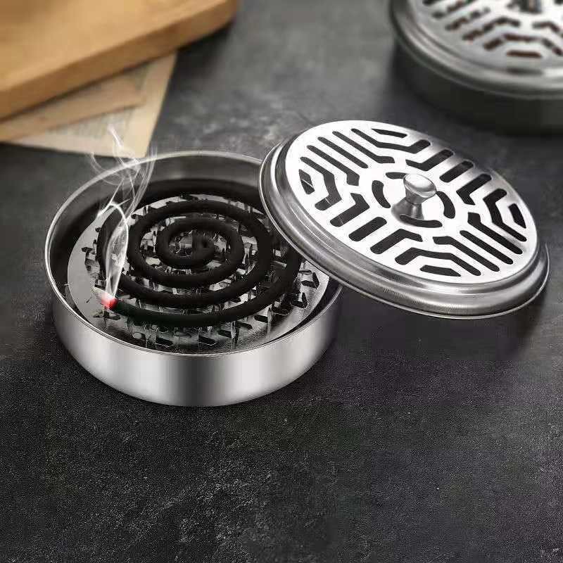 Stainless Steel Mosquito Smudge Box with Lid Mosquito Coil Spike Tooth Mosquito Repellent Tray Safety Fireproof Mosquito Repellent Hob Large Mosquito Incense Holder