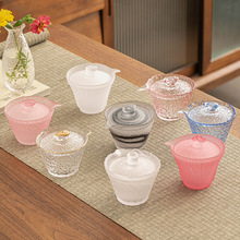 日式防烫功夫茶具玻璃三才盖碗泡茶杯高端单个泡茶碗不烫手手抓壶