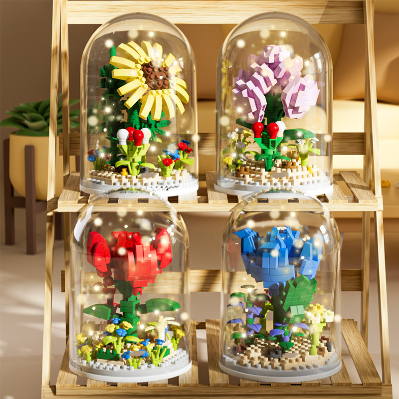 Building Block Flower Toy Compatible with Lego Potted Preserved Fresh Flower Girl Series Decoration Toys Gift Valentine's Day Assembled Flower