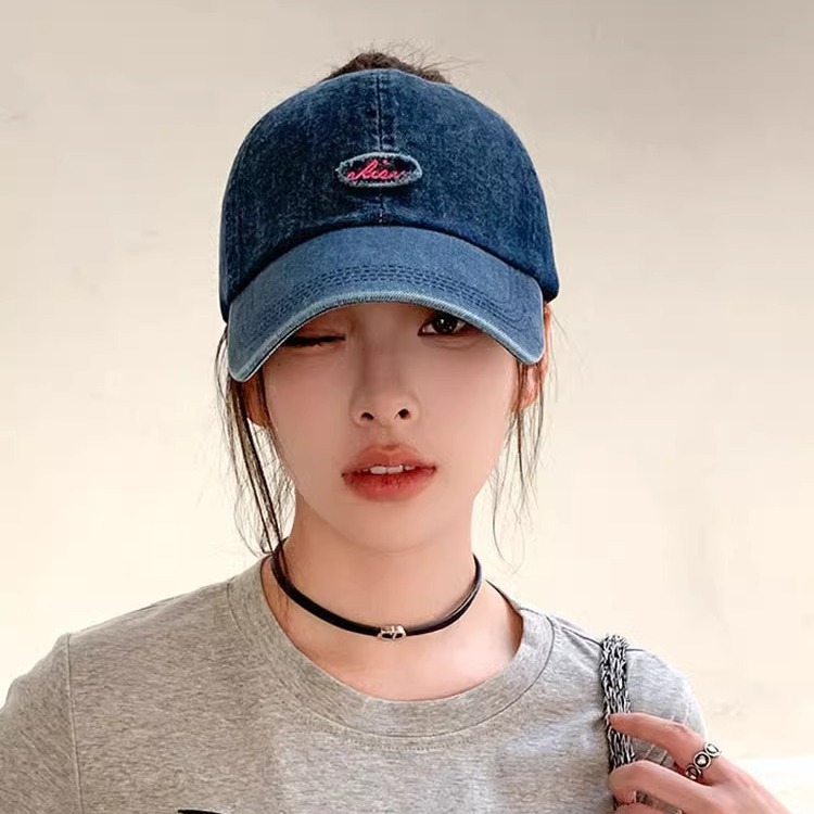 2024 New High Ponytail Baseball Cap Casual Semi-Empty Top Denim Hat for Women Spring and Summer Big Head Circumference Show