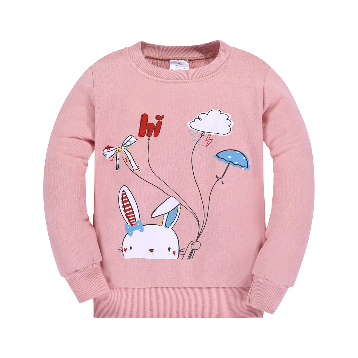 女童浅粉长袖圆领卫衣卡通印花毛圈上衣儿童套头衫kids sweater