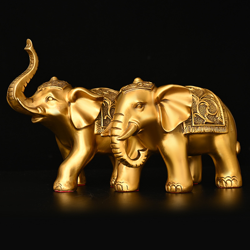 全铜大象摆件纯铜一对祥瑞象家居客厅玄关公母象门店富贵平安大象