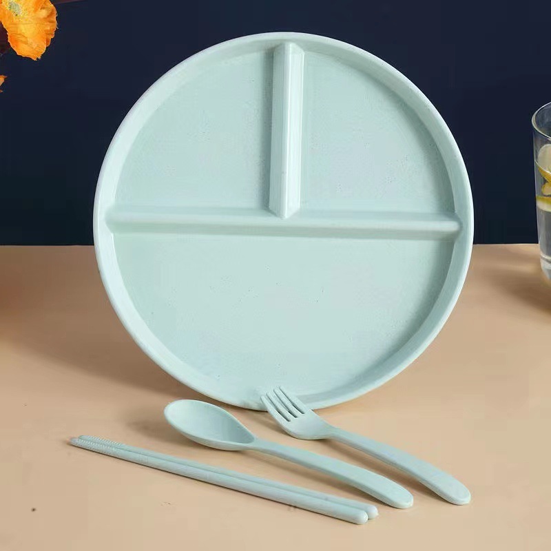 Wheat Straw Plastic Compartments Plate Household Fat Reduction Plate Children Harness Tableware Three-Grid Drop-Resistant Separated Healthy Food Plate