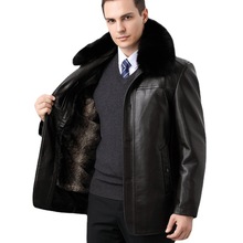 冬季中年男士可拆卸内胆皮衣夹克外套绵羊皮大衣真毛领加绒加厚