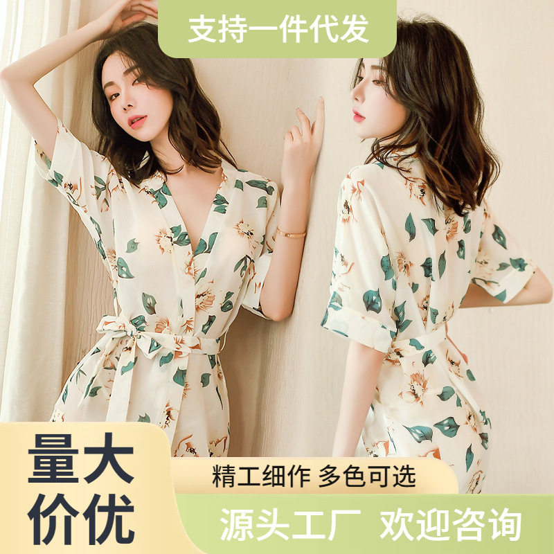 浴袍情趣内衣女2024新款冬天性感纯欲透视印花睡衣激情诱惑床上骚