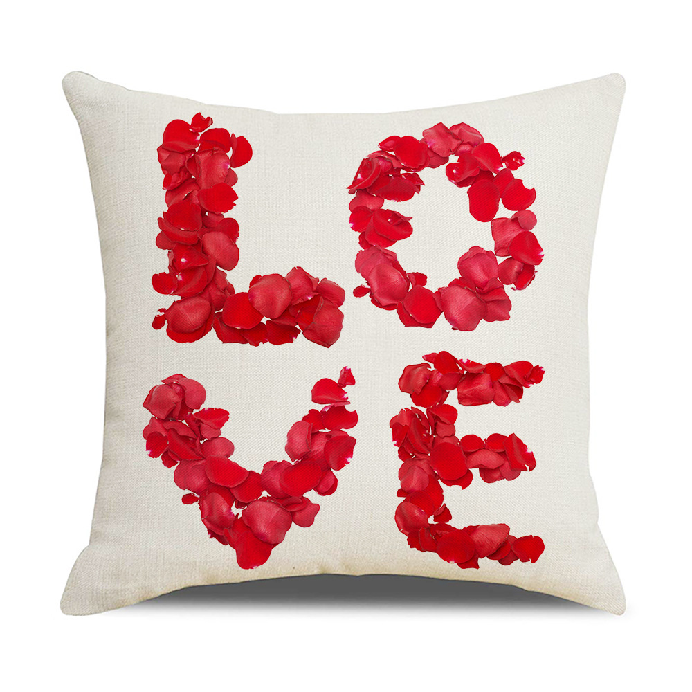 New Valentine's Day Red Rose Linen Pillow Cover Combination Love Letters European and American Holiday Home Throw Pillowcase