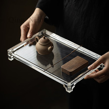 轻奢亚克力长方形茶盘客厅茶壶水杯托盘家用茶杯茶托盘收纳架透明