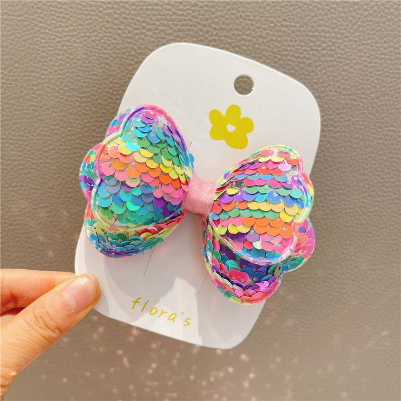 Children's Barrettes Korean-Style Double-Layer Bow Sequined Girls Performance Side Clip Girls Bun Cute Sweet Hair Pin