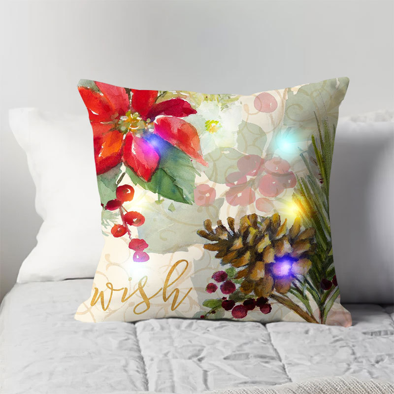 New Luminous LED Lights Christmas Linen Colored Lights Pillow Cover Cushion Cover Pillow Flowers and Plants Festive Hot Sale