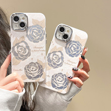 闪粉镜头镂空玫瑰花朵适用iphone15Pro小众max苹果14手机壳11女13