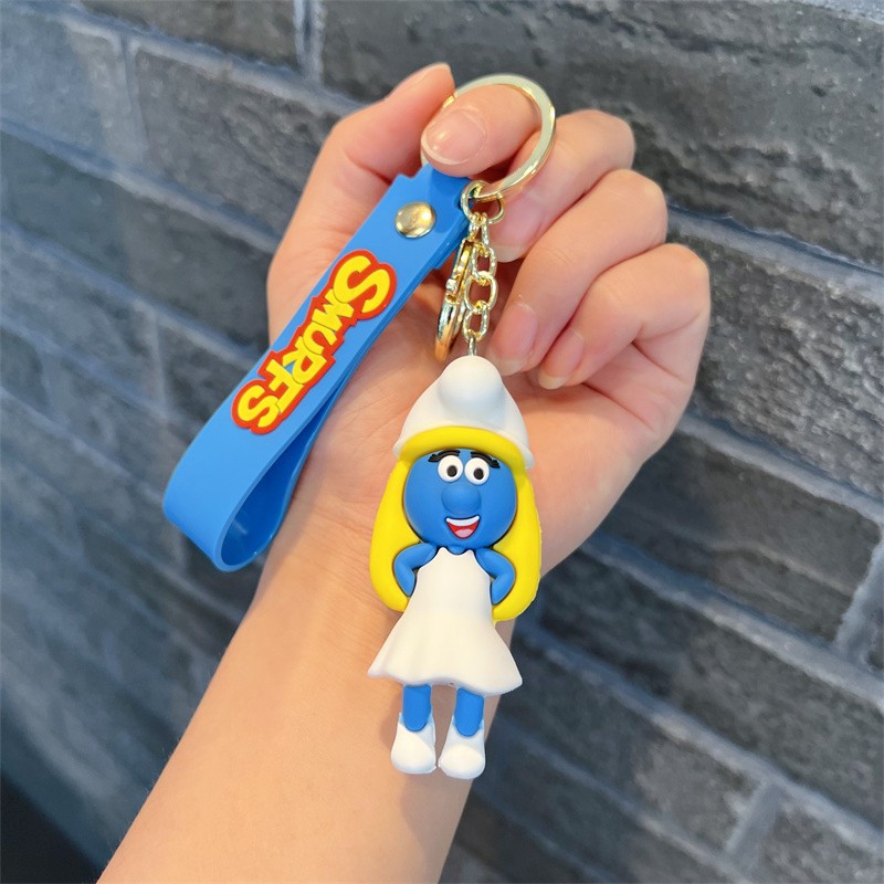 Creative Cartoon Blue Elf Keychain Cute Blue Sister Little Blue Man Blue Elf Grandpa Key Chain Men and Women's Pendants