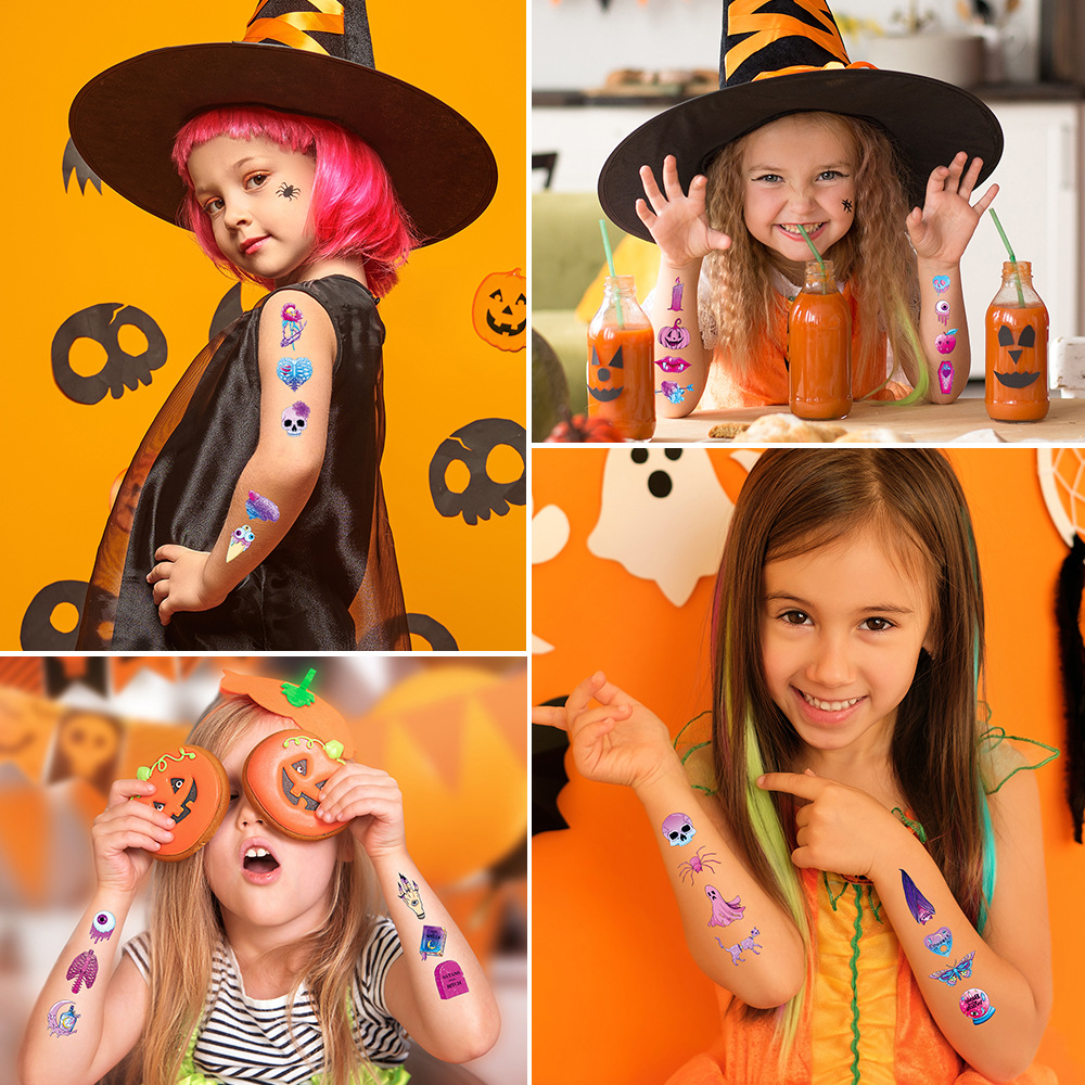 New Glitter Halloween Tattoo Sticker Flash Funny Holiday Party Cartoon Children Temporary Stickers
