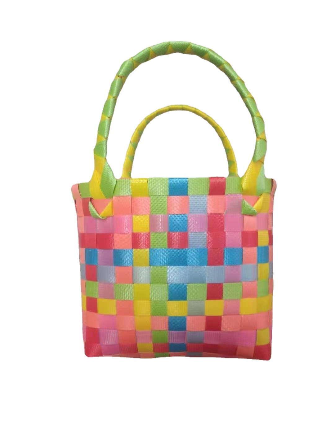 Handmade Plastic Woven Bag Women's Small Square Bag Multi-Color Optional Hand-Carrying Vegetable Basket Children's Vegetable Basket Quantity Discount