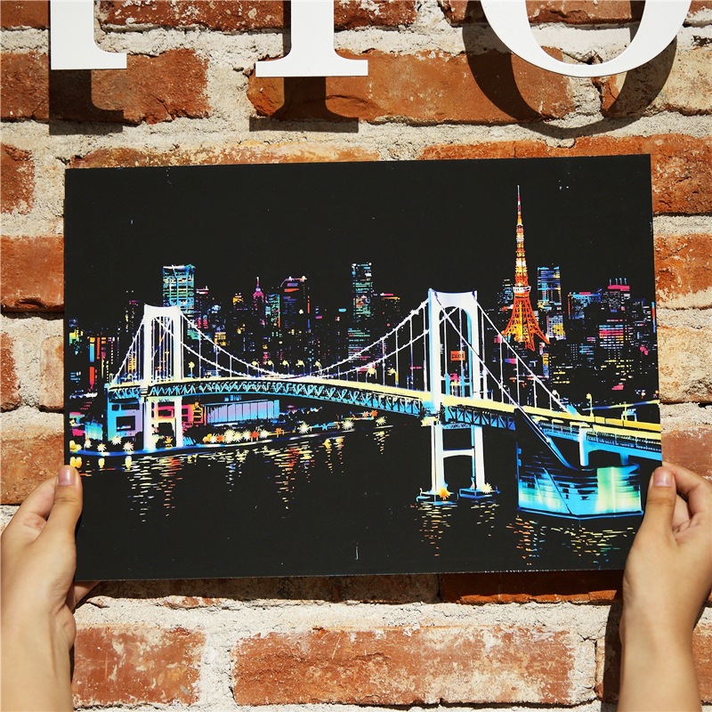 刮刮画成人城市夜景刮画纸有图案儿童画画卡片宝宝创意刮画书