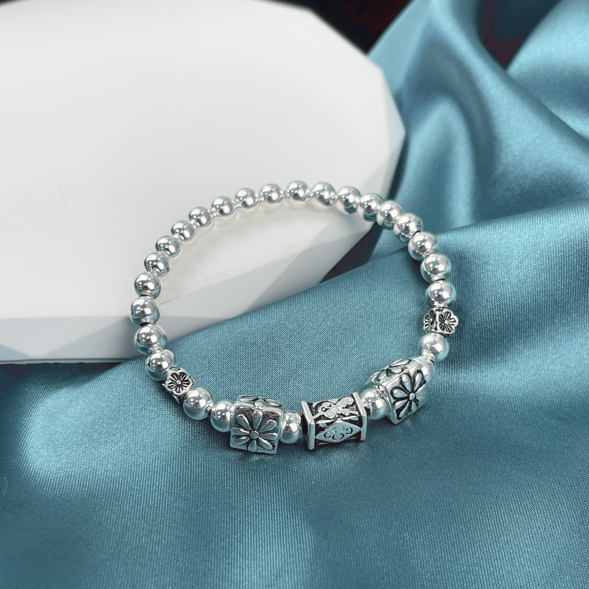 复古泰银女手链梅花款式手串时尚气质高级小众民族风潮流七夕礼物