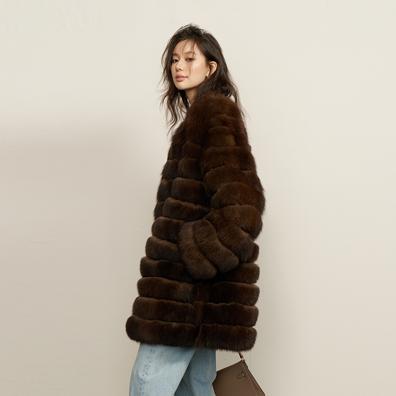 aus 紫貂感整皮狐狸毛皮草外套女宽松百搭年轻中长款裘皮海宁大衣