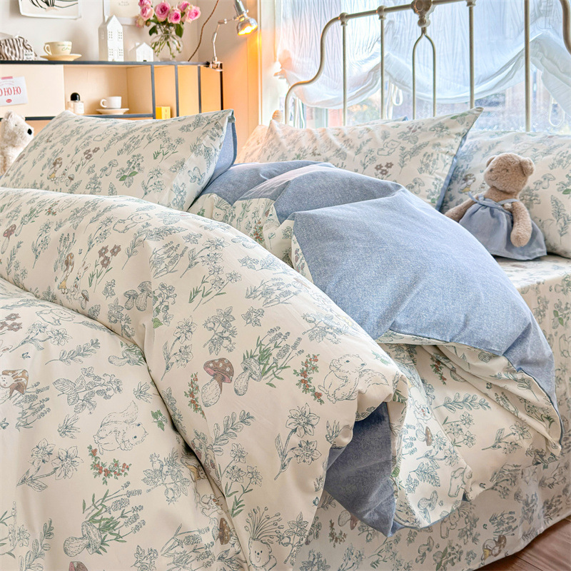 ins可爱纯棉床上用品四件套全棉儿童被套床单床笠三件套4女孩春秋