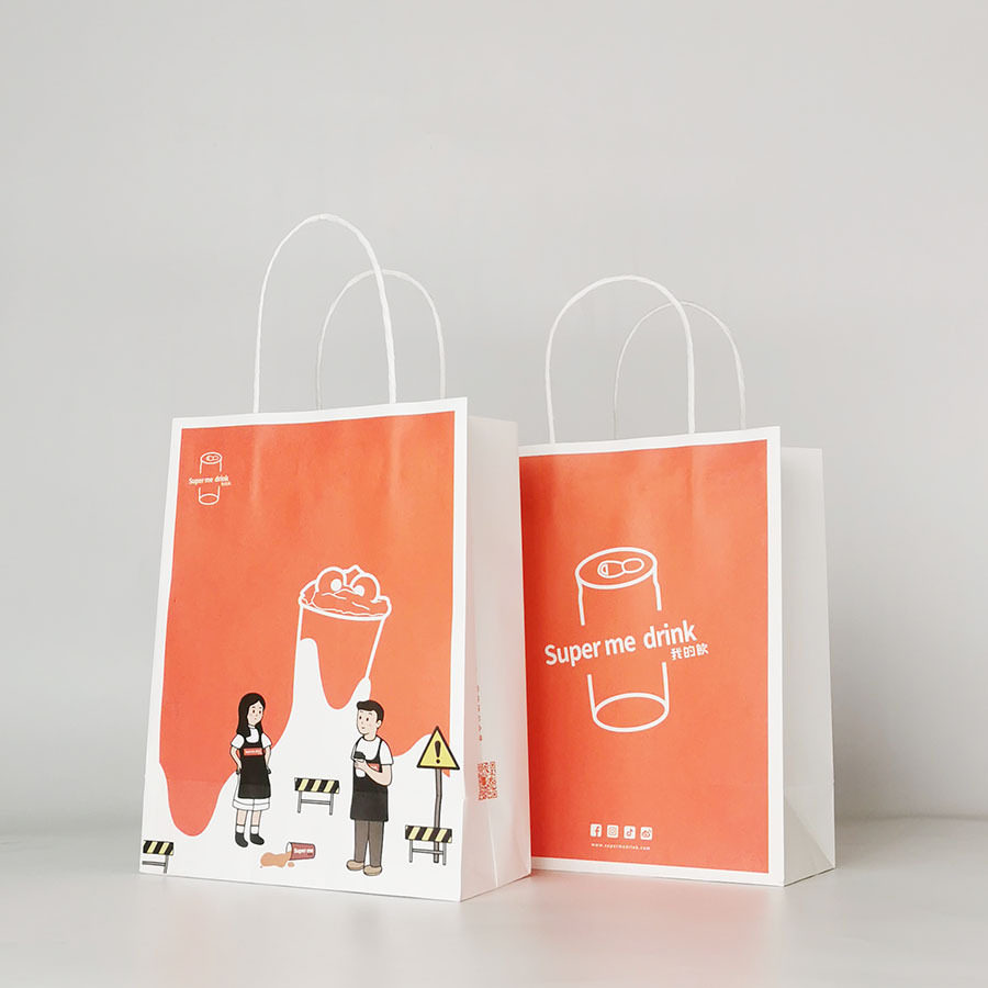 58成交923个广州奶茶打包袋环保外卖纸袋定做 白色圣诞礼品牛皮纸手提