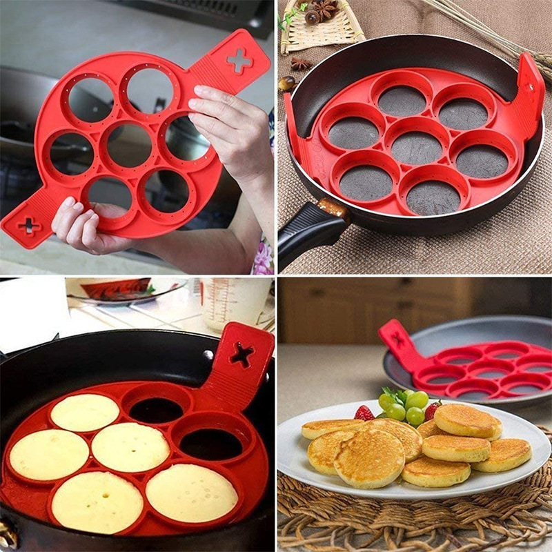 Spot Goods Seven-Hole Silica Gel Egg Frying Machine Kitchen DIY Cake Mold Multi-Shape Multifunctional Pancake Baking Utensils