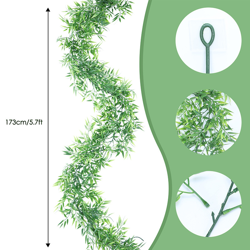 Cross-Border Artificial Rattan Simulation Green Plant Rattan Bamboo Leaf Green Leaves Wall Hangings Outdoor Wedding Family Party Ornamental Flower