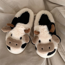 2024 Milk Cow Fluffy Fur Slippers Women Winter Warm Closed P
