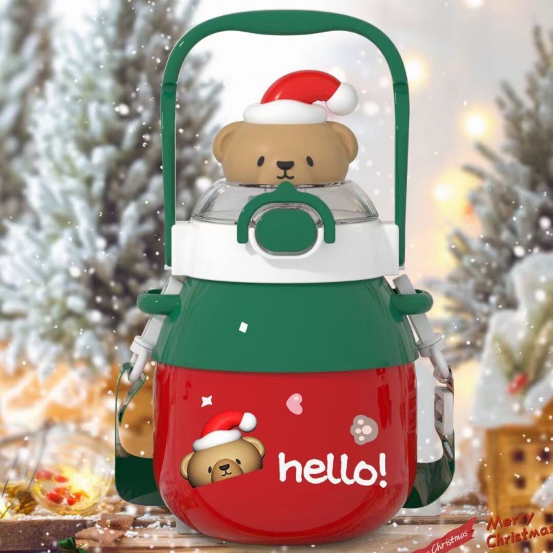 Cute Internet Celebrity Christmas Big Belly Cup Christmas Vacuum Cup Female Good-looking Water Cup Large Capacity Student Straw Kettle