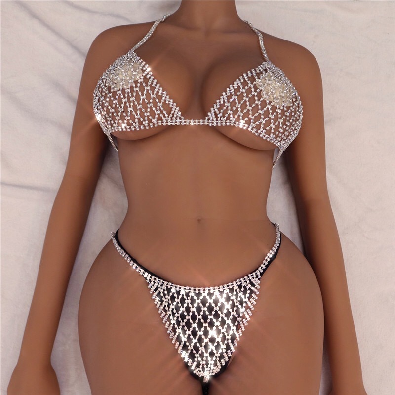 Europe and America Cross Border Hot Sale Body Chains Exaggerated Rhinestone Bikini Chest Necklace Panties Sexy Night Club Style Body Chain