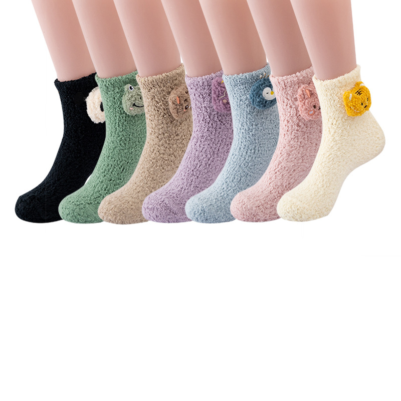 Wholesale Amazon Cross-Border Non-Lint Coral Fleece Three-Dimensional Cartoon Socks Mid-Calf Length Thermal Fleece-Lined Home Sleep Women's Socks