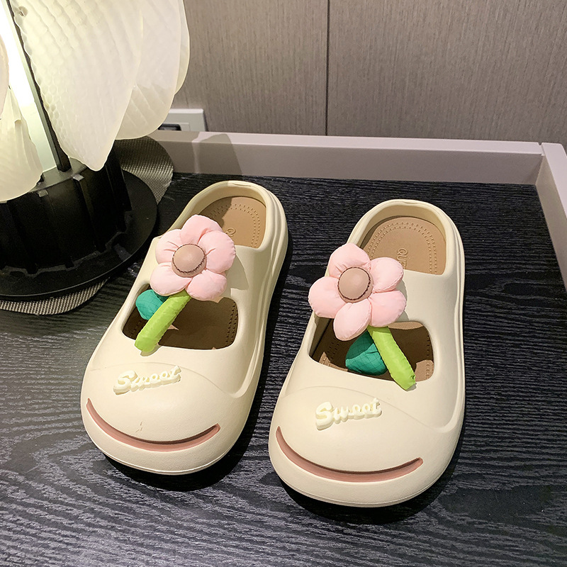 Candy-Colored Flower Closed-Toe Slippers Women's Summer Wear New Cute Slip-on Platform Sandals Beach Hole Shoes Women