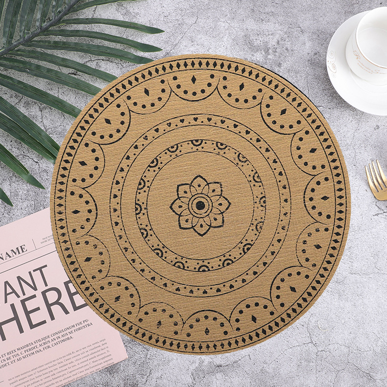 Shengte Artificial Linen round Pvc Heat Proof Mat Coffee Dining Table Cushion Advanced Western-Style Placemat Waterproof Light Luxury Placemat Chinese European Style